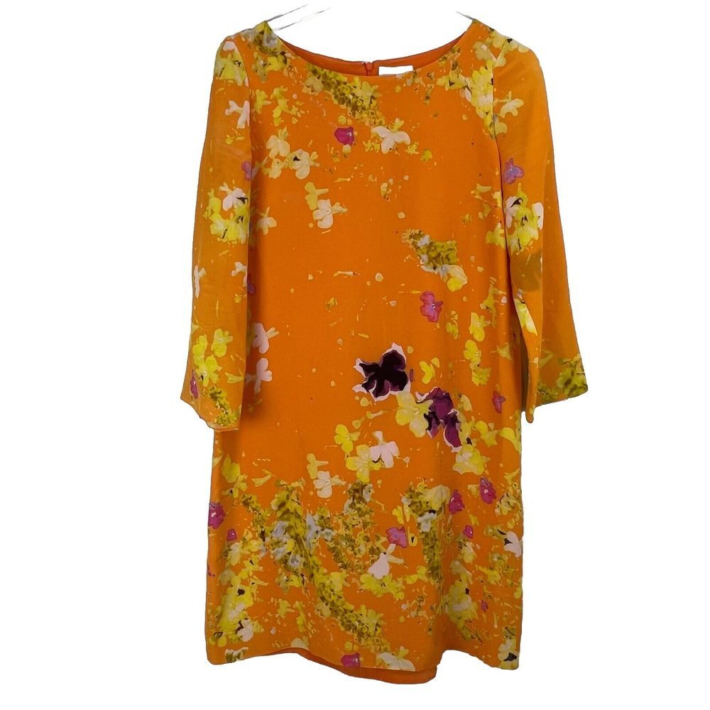 Peter Som Womens‎ 6 Silk Floral Mini Dress Shift Lightweight Orange